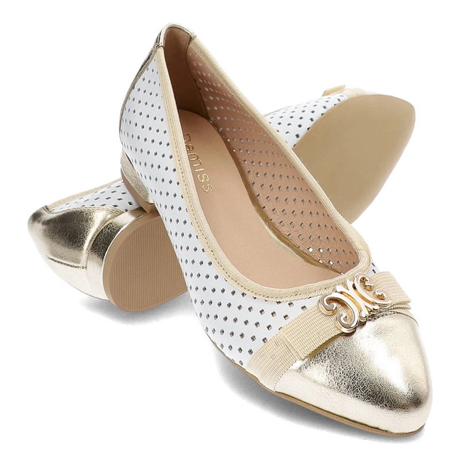 Baleríny Damiss - DS-685 Biały/Złoty