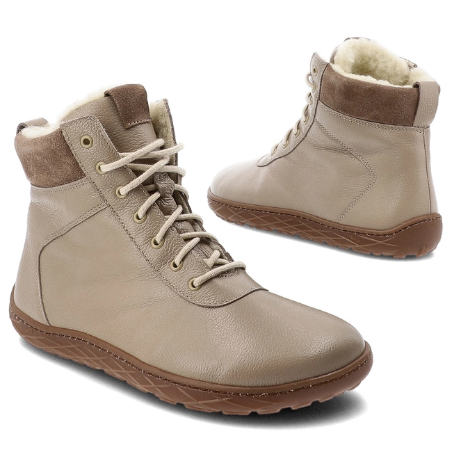 Šnúrovacie Členkové Topánky Barefoot WASAK - 0768 Latte Groszek