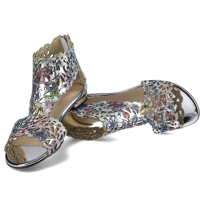 Sandále Damiss - DS-399 Srebro Kwiaty