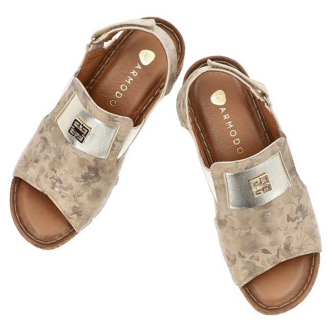 Sandále ARMODO - 50110 Kwiaty Beż+Złoty