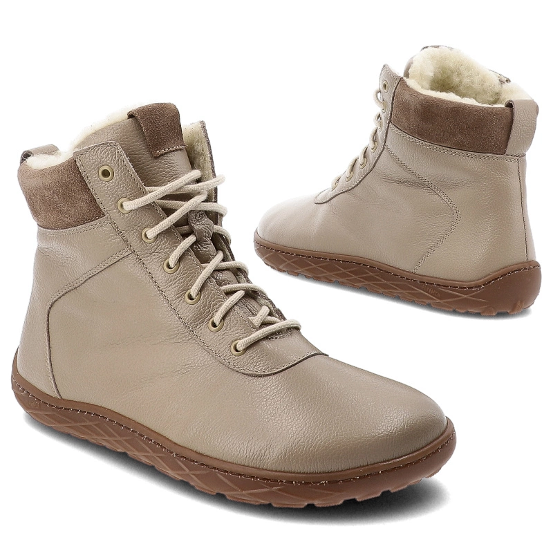 Šnúrovacie Členkové Topánky Barefoot WASAK - 0768 Latte Groszek