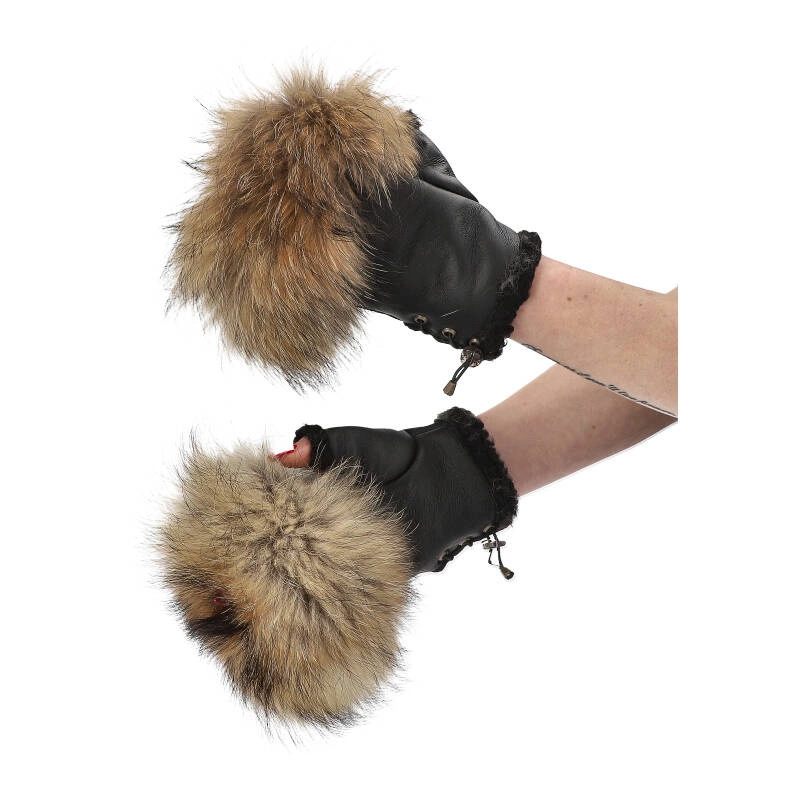 Bezprsté Rukavice Luka-Pelli - Rękawiczki Bez Palców Z Naturalnym Futrem Jenot Brąz