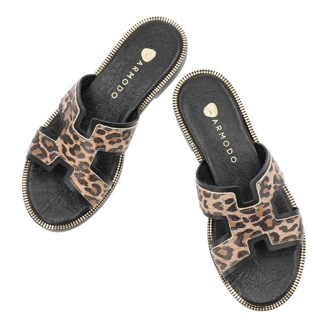 Šľapky ARMODO - 40383 Bf. Czarny+Lampart Beż