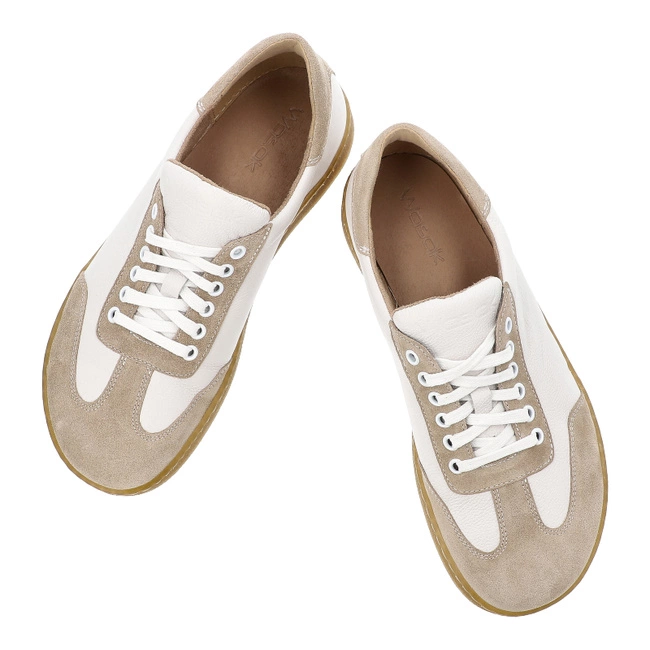 Poltopánky Barefoot WASAK - 0248 Biały Groszek+Welur Beż