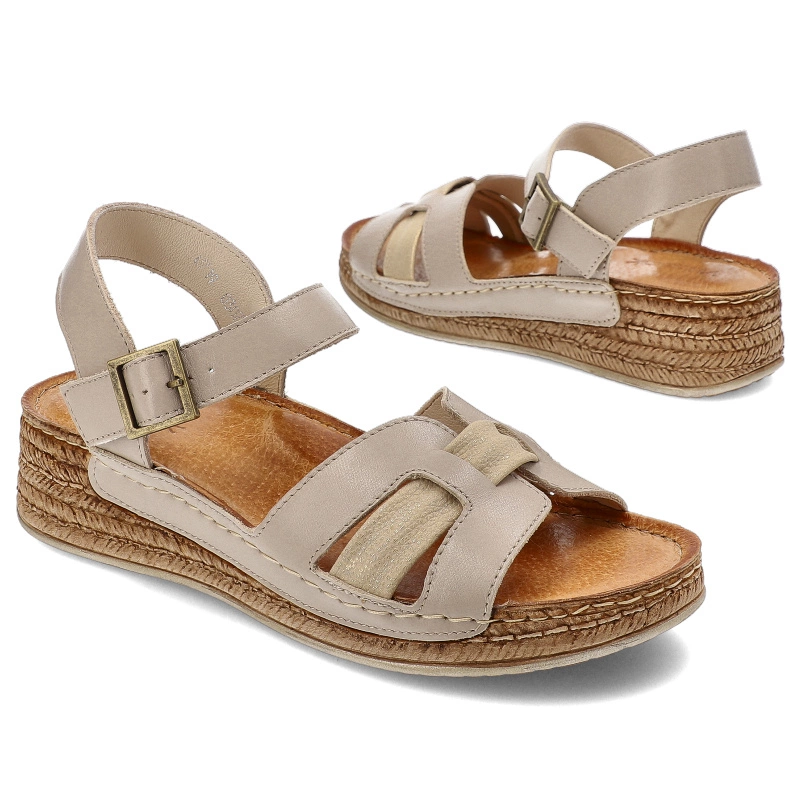 Sandále Wasak - 0719 Beż+Złoty