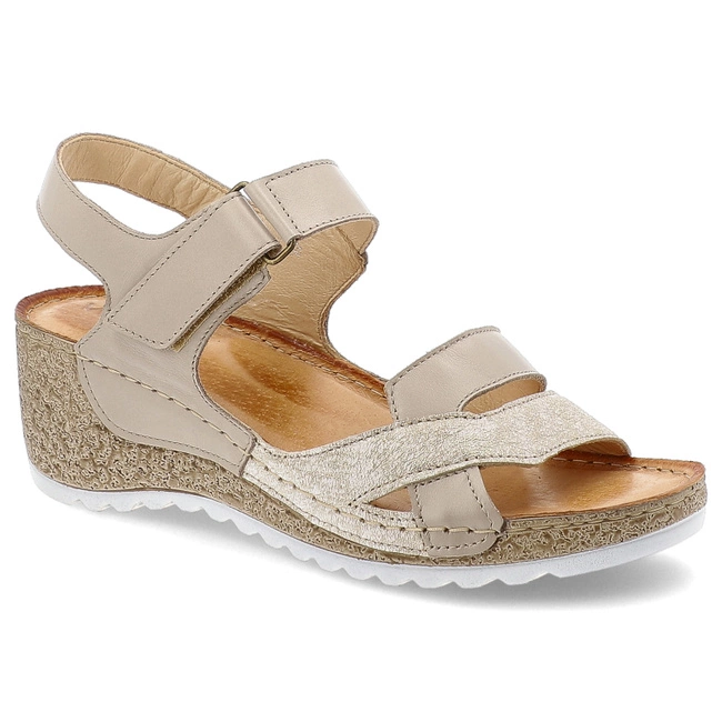 Sandále WASAK - 0757 Beż+Złota Mozaika