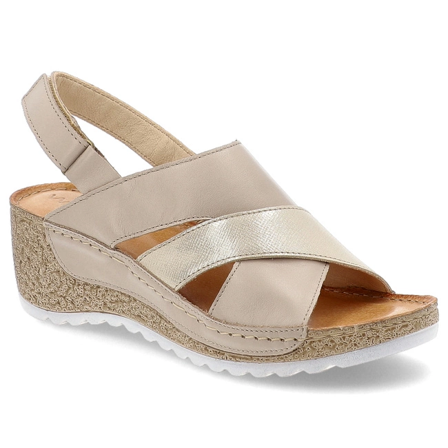 Sandále WASAK - 0493 Beż+Złoto Prada