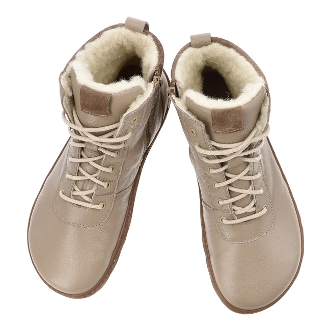 Šnúrovacie Členkové Topánky Barefoot WASAK - 0768 Latte Groszek