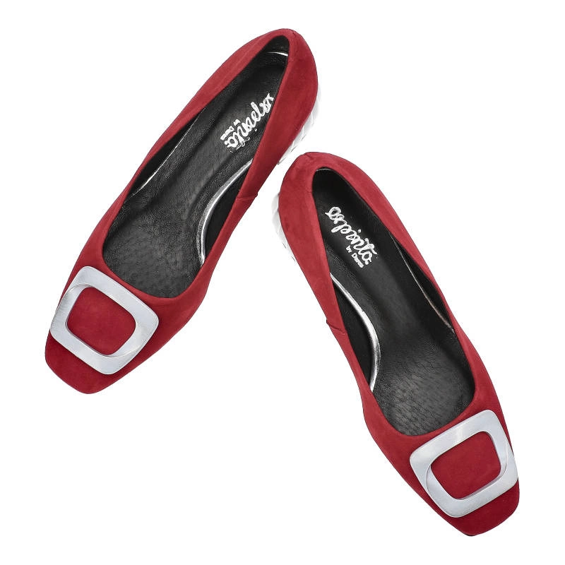 Lodičky Espirito - C-1198/4 Czerwony Zamsz/Ozdoba