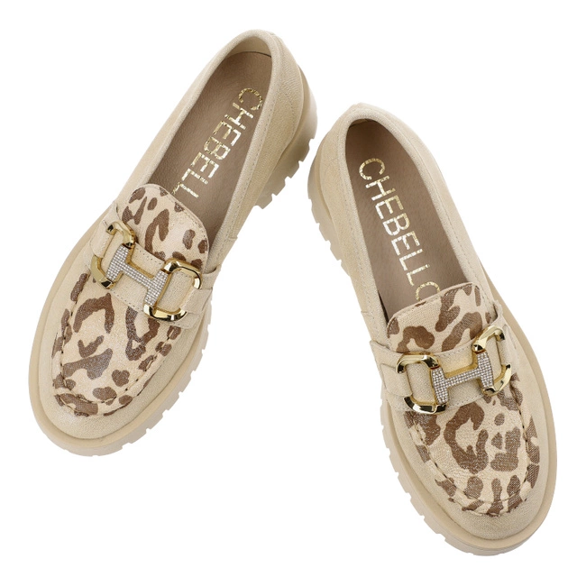 Mókazíny CHEBELLO - 4545_517-518-PSK-S173 Złoty/Panterka