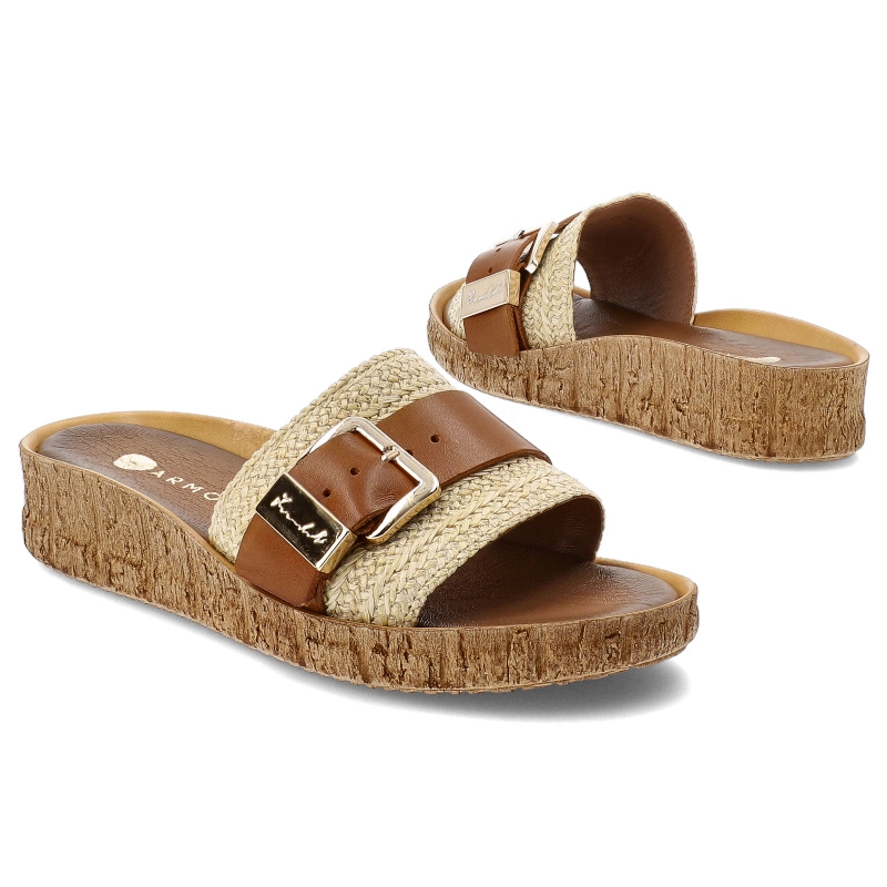 Šľapky ARMODO - 40444 Plecionka Słomka/Bf.Brąz