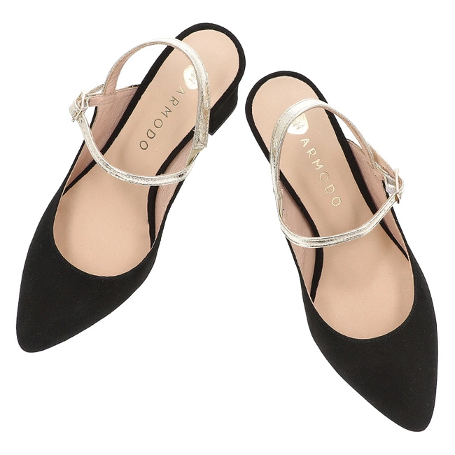 Lodičky ARMODO - 867/2/A Czarny Zamsz/Złoty