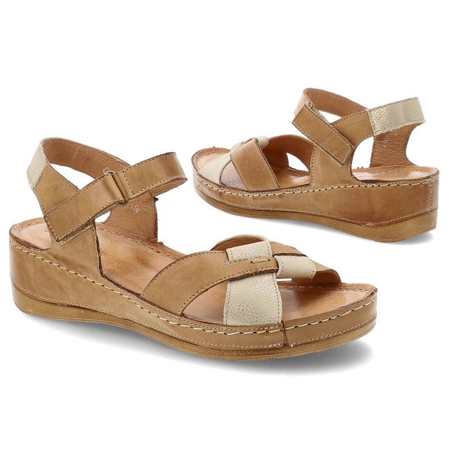 Sandále WASAK - 0473 Rudy+Złoty