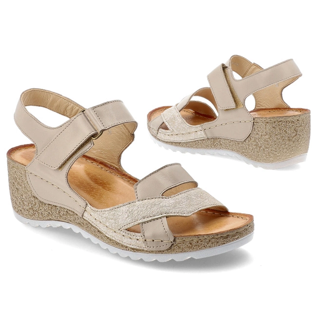 Sandále WASAK - 0757 Beż+Złota Mozaika