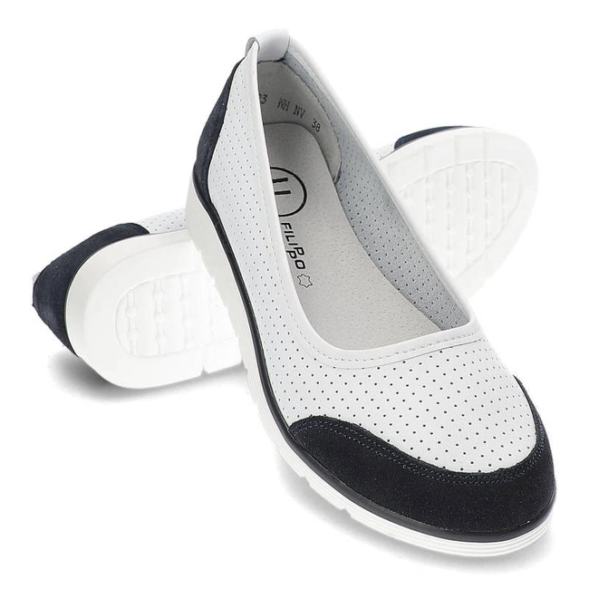 Baleríny Filippo - DP4524/23 WH NV Biały+Granatowy