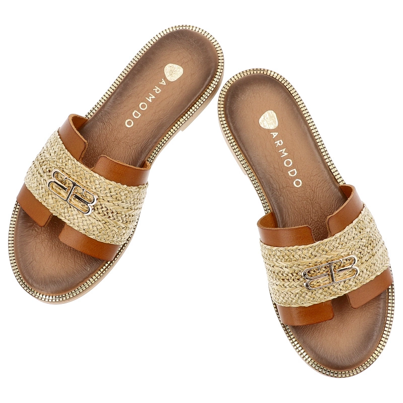 Šľapky ARMODO - 40426 Bf.Brąz+Plec.Słomka+Zł