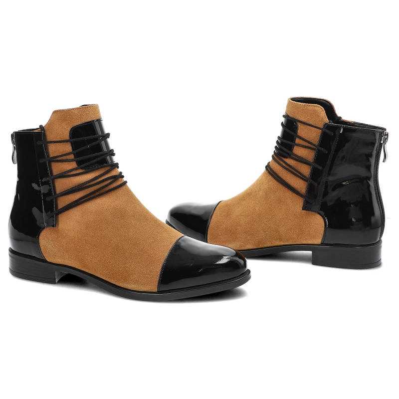 Členkové Topánky Damiss - DS-288 Czarny Lak/Camel Welur