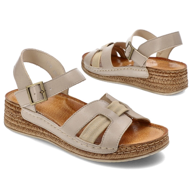 Sandále Wasak - 0719 Beż+Złoty