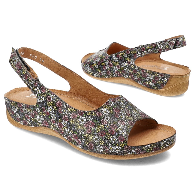 Sandále Pollonus - 5-0920-076 Nubuk Szary 1 Kwiaty