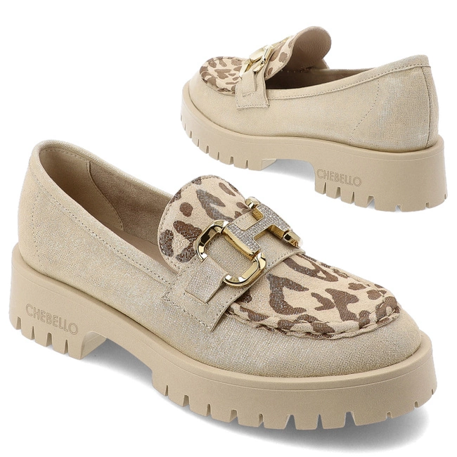 Mókazíny CHEBELLO - 4545_517-518-PSK-S173 Złoty/Panterka