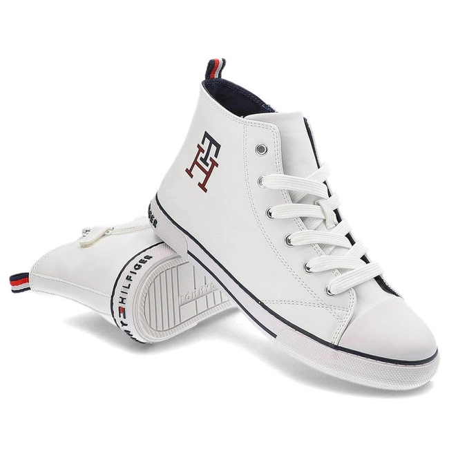 Plátenky Tommy Hilfiger - T3X9-32452-1355100-High Top Lace-Up Sneaker White 100