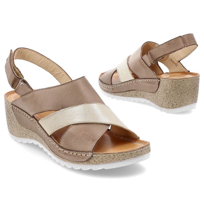 Sandále WASAK - 0493 Cappuccino/Złoto Przecierka