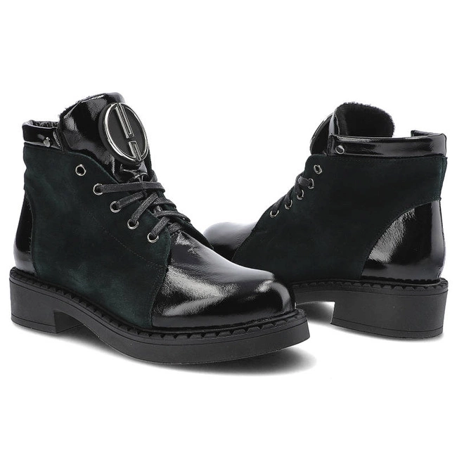 Členkové Topánky Pollonus - 5-1329-002 Czarny Naplak/Zielony Welur