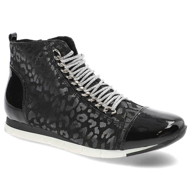 Členkové Topánky Carinii - B3333 _-037-F98-000-B11 Lakier Czarny/Welur 78+Folia25