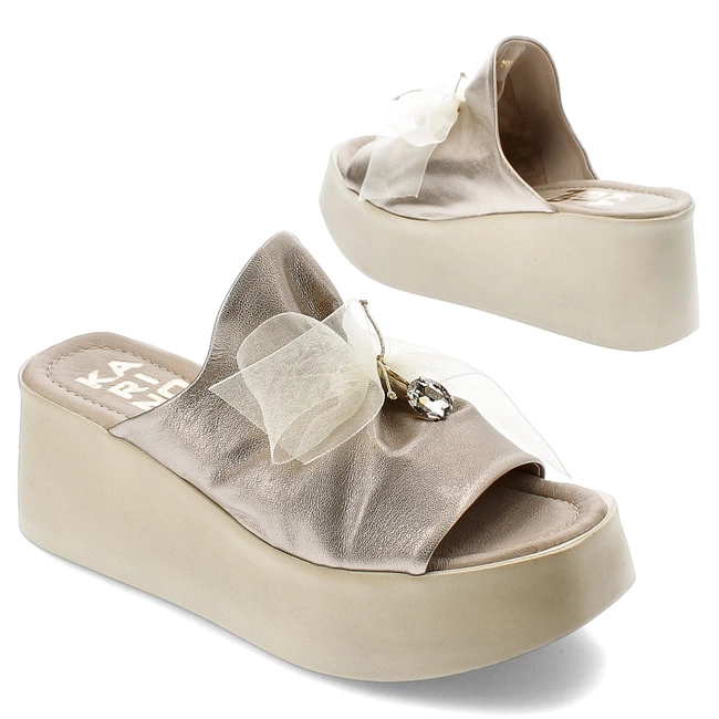 Šľapky Karino - 4976/074-P Złoty/Lico