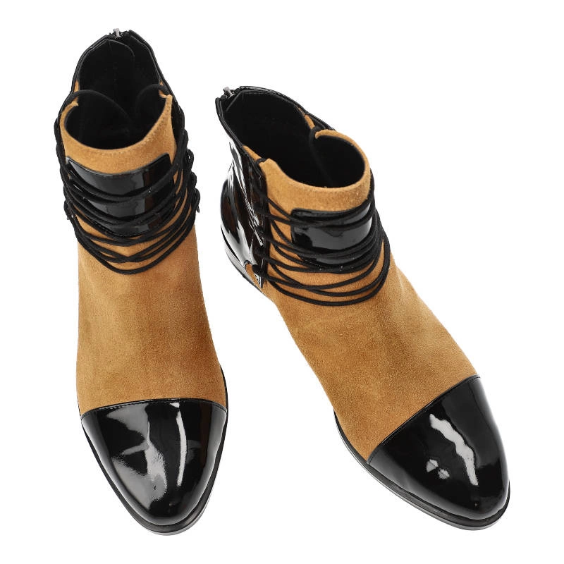 Členkové Topánky Damiss - DS-288 Czarny Lak/Camel Welur