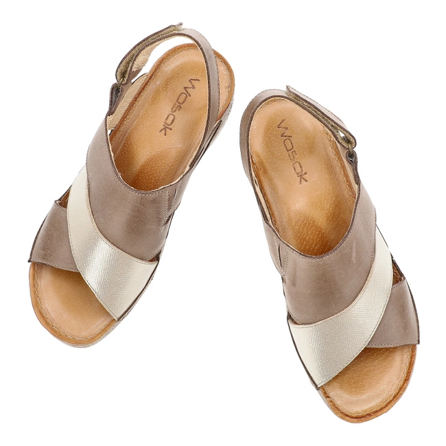 Sandále WASAK - 0493 Cappuccino/Złoto Przecierka