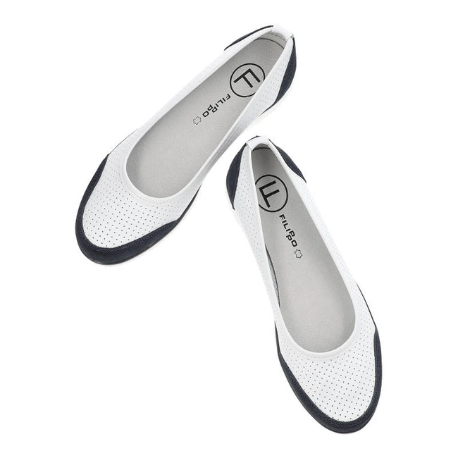 Baleríny Filippo - DP4524/23 WH NV Biały+Granatowy