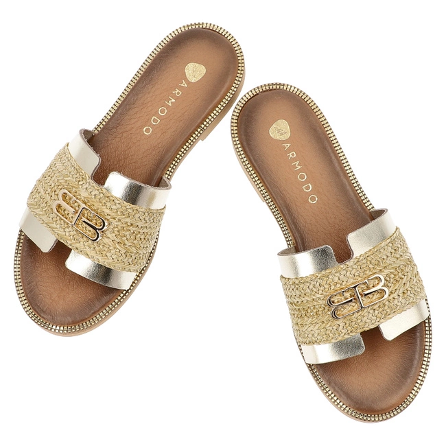 Šľapky ARMODO - 40426 Bf.Złoto+Plec.Słomka+Zł