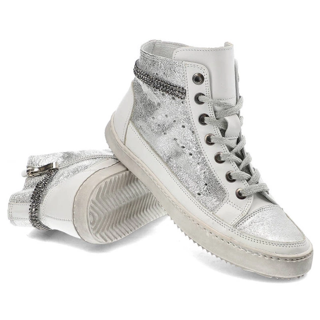 Tenisky Carinii - B3334_-967-G01-000-A48 Nappa Biała/Rasputin Argento