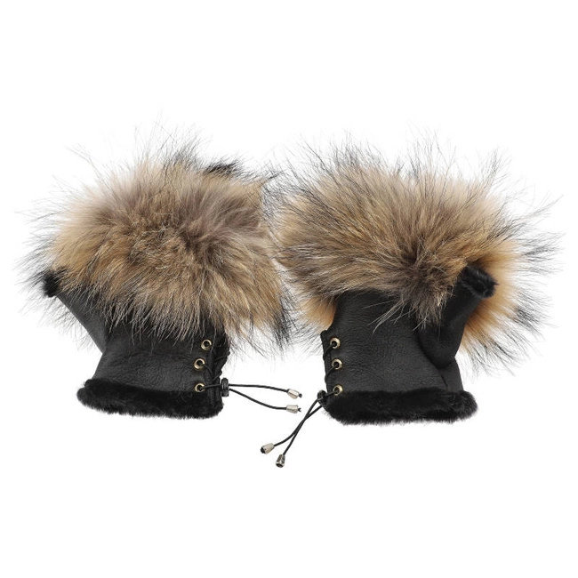 Bezprsté Rukavice Luka-Pelli - Rękawiczki Bez Palców Z Naturalnym Futrem Jenot Brąz