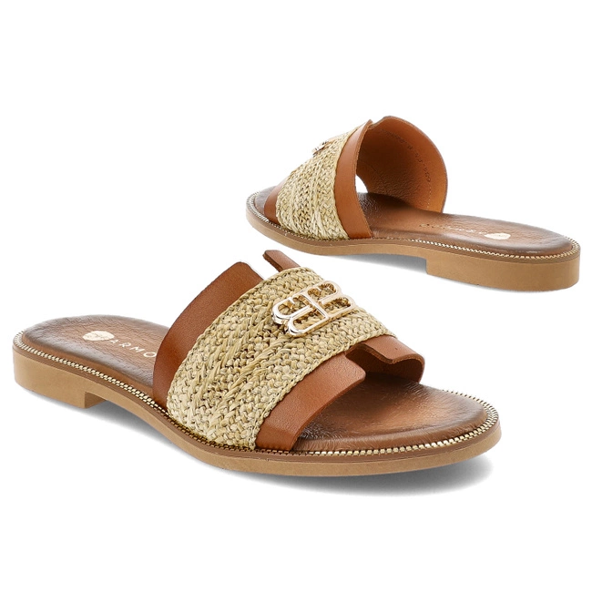 Šľapky ARMODO - 40426 Bf.Brąz+Plec.Słomka+Zł
