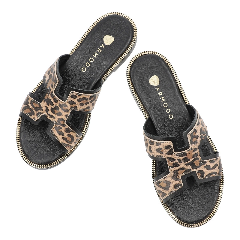 Šľapky ARMODO - 40383 Bf. Czarny+Lampart Beż