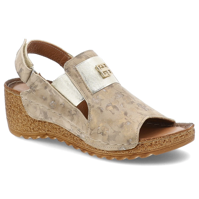 Sandále ARMODO - 50110 Kwiaty Beż+Złoty