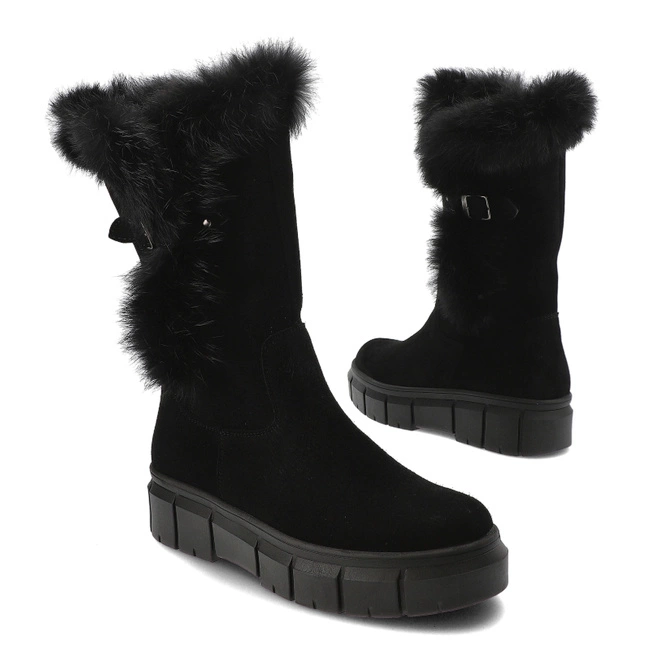 Čižmy Armodo - 5-1434-021 Czarny Welur + Królik