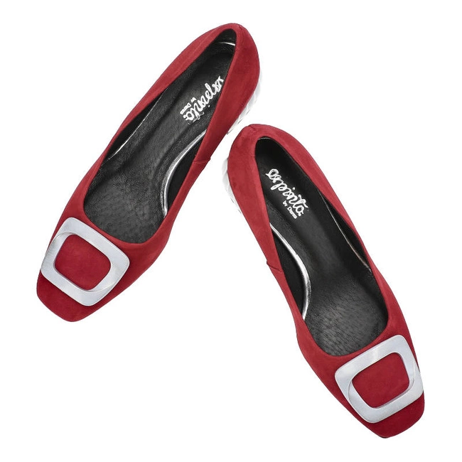 Lodičky Espirito - C-1198/4 Czerwony Zamsz/Ozdoba