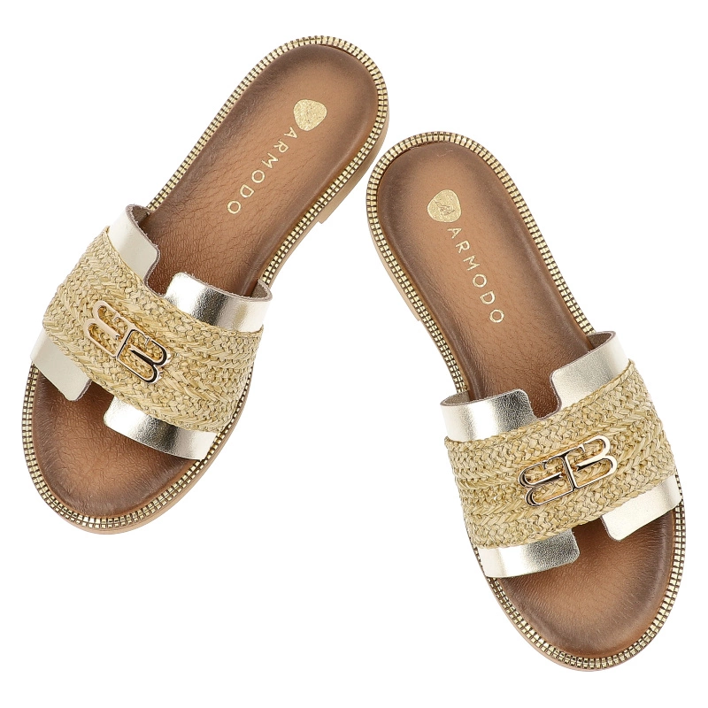Šľapky ARMODO - 40426 Bf.Złoto+Plec.Słomka+Zł