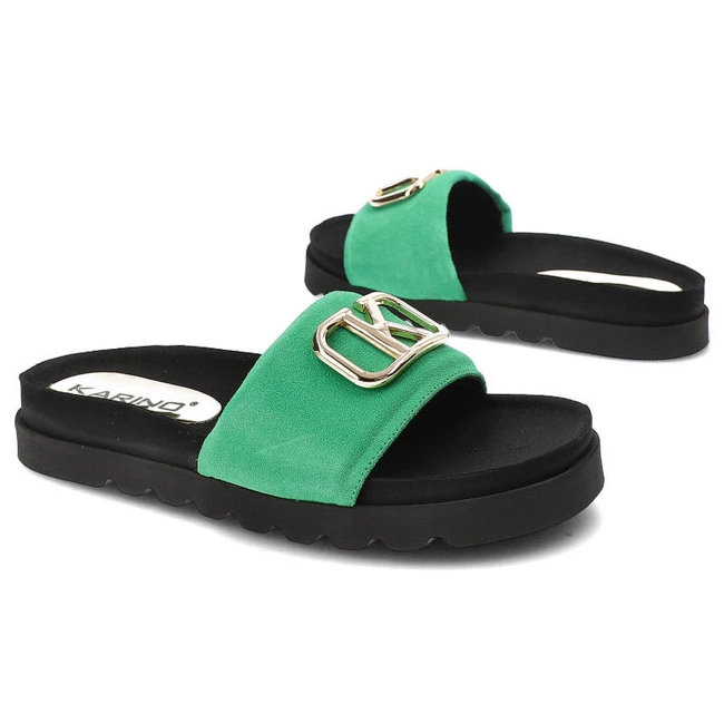 Šľapky Karino - 4196/066-P Zielony/Welur