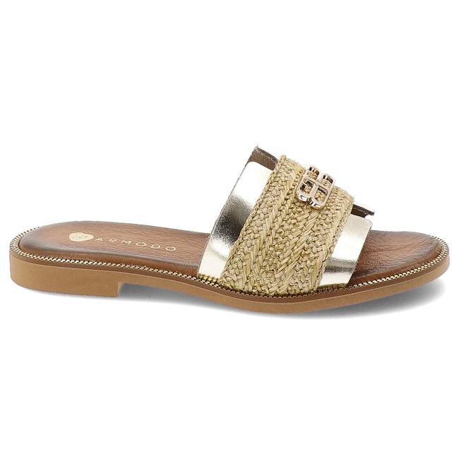 Šľapky ARMODO - 40426 Bf.Złoto+Plec.Słomka+Zł