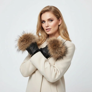 Bezprsté Rukavice Luka-Pelli - Rękawiczki Bez Palców Z Naturalnym Futrem Jenot Brąz