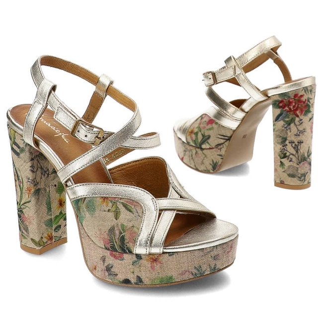 Sandále Maciejka - 06084-25/00-1 Złoty+Kwiaty