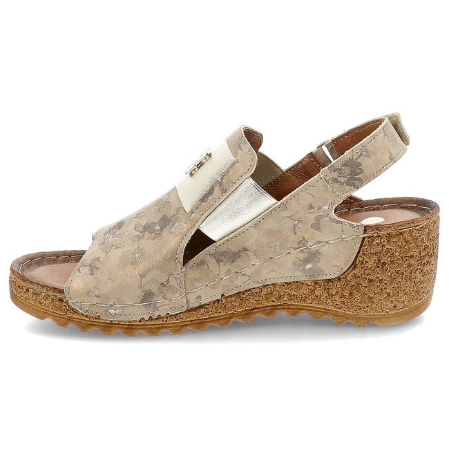 Sandále ARMODO - 50110 Kwiaty Beż+Złoty